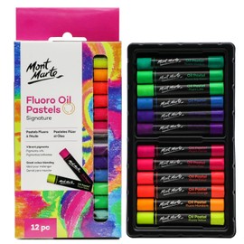 Mont Marte Fluoro Oil Pastels Signature 12pc, 12 Assorted Colours, Vibrant Oil Pastel Set, Great Blending and Layering, Ideal for Art, Craft, Colouring and Sketching