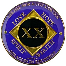 NA Medallón chapado en color dorado de 20 años, moneda de recuperación, token de NA, chip de recuperación anónima de narcóticos, regalo de recuperación de NA (color morado y dorado)