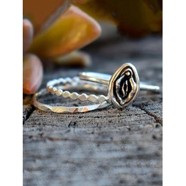 Vintage Style Horse Eye Design Grunge Ring Bundles Set, Stackable Ring Kit,  Hip Hop All-match Matching Jewelry for Gift, Simple Classic Streetwear Accessories - Color: Silver, Size: 10