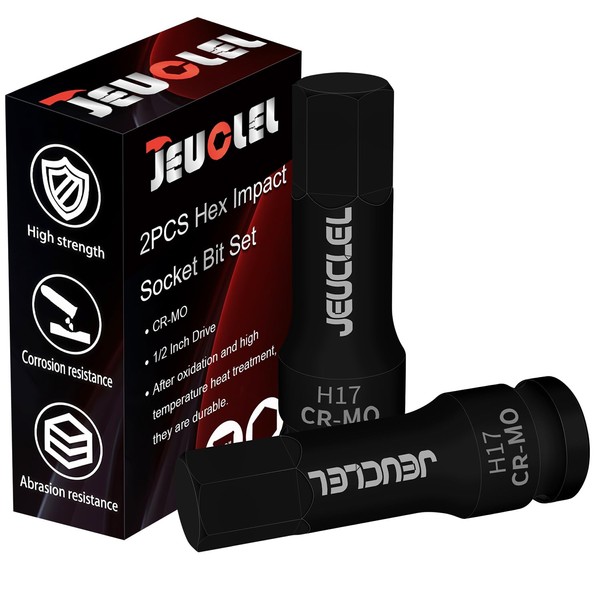 JEUCLEL 2Pcs 17mm Hex Impact Bit Socket, H17 1/2-Inch Impact