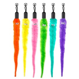 Yunmoxiao 6 PCS Cat Toys Replacement Feather of Worms Kitten Teaser Wand Toy Pet Exercise Wands Toy Assorted Teaser Refills with Bell for Indoor Cats Kitten