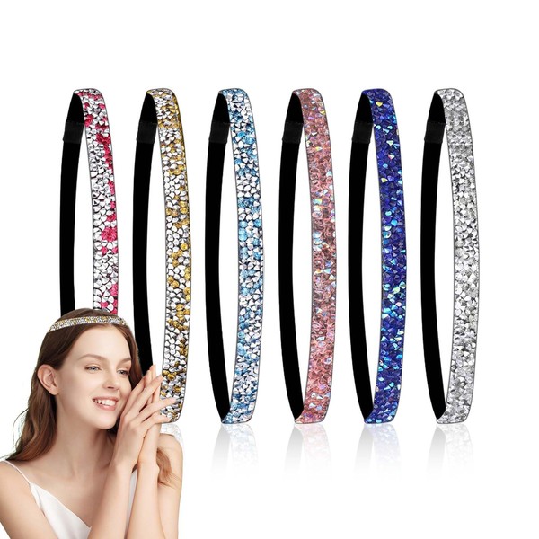 TINGTIING Pack of 6 Glitter Sequin Hair Bands Women's Rhinestone