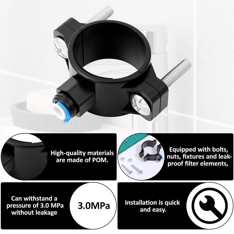 Drain Saddle Valve with 1/4" Quick Connect Plastic Water Filters,