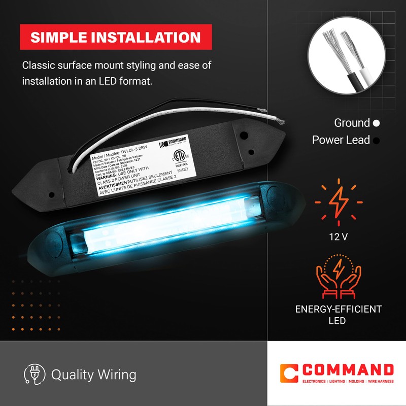 Command Electronics 12V LED Exterior Extruded Porch Light - Surface