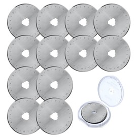 45 mm Rotary Cutter Replacement Blades, Pack of 12 Round Blade Cutter, with Storage Case, Stainless Steel Blade Rotary Cutter for Quilting, Paper, Fabric, Scrapbooking, Sewing, Fabric Cutter
