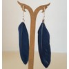 Navy Blue Feather Earrings - Handmade