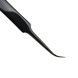 Fiber Tip Eyelash Tweezers Professional Stainless Steel Tweezers Lash Extension Isolation Volume Classic Lashes Curved Straight Tweezer with Measurements - Black (Long Curve)