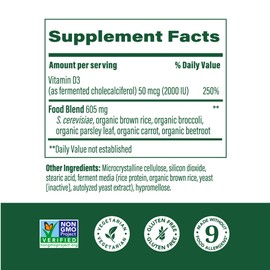 MegaFood MegaFood Vitamin D3 2000 IU (50 mcg) - Vitamin D Supplements with Real Food, Immune Support, Supports Bones, Teeth & Muscles, Vegetarian, Certified Non-GMO, Kosher C 60 Tablets, 60 Servings