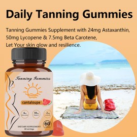 Tanning Gummies - Daily Gummies with Beta-Carotene & Lycopene & Astaxanthin, Natural Tanning Supplement for Skin Health & Glow, Vegan, Non-GMO, 60 Count