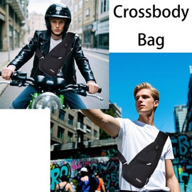 PEAGLOB Travel Sling Bag Waterproof Crossbody Bags Fit for Daily Life with USB Charging Hole Nylon Universal Motorcycle Bags Fit for Hiking Travel Black