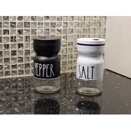 Salt and Pepper Shaker Set Modern Home Country Kitchen Décor Inspired Design Printed Metal on Glass Adjustable Pour Holes For All Types of Salts and Pepper Pink Himalayan Kosher Salt