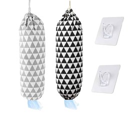 2Pcs Plastic Bag Holder, Carrier Bag Storage with 2 hooks, Foldable Washable Grocery Bag Dispenser Recycling Shopping Bag for Home Office Kitchen Warehouse