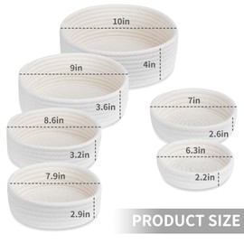 Small Shelf Storage Baskets for Organizing, 6 Pack Round Cotton Rope Bins, Decorative and Cute Woven Baskets for Bedroom and Closet, Key Tray Bowl, Home Decor Countertop Organizer (Beige)