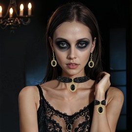 Plated Black Sapphire Imitation Velvet Choker Necklace for Women Jewelry Earrings Bracelet Kit Birthstone Chocker Vintage Pendant Necklaces Chockers Teen Gift Christmas Gothic Masquerade Decor