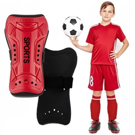 Youth Soccer Shin Guards for Kids Shin Pads Child Calf Protective Gear Protective Soccer Equipment for Boys Girls Children 3-15 Years Old (Red, Size S)