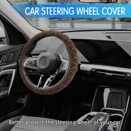 deemars Leather Car Steering Wheel Cover Colorful Rhinestone Elastic Steering Wheel Protector Interior Accessories for Car Non-Slip Universal Car (K2-Brown)