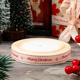 49 Feet Christmas Ribbon Merry Christmas Ribbon Roll Printed Grosgrain Ribbon Snowflake Wrapping Ribbons for Christmas Party DIY Crafts Packaging Holiday Decoration Favors Supplies, 15 mm Wide