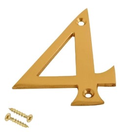 Brass Door Numbers Screw On 3 Inch Door Number Elegant and Bold Door Numerals Suitable for All Door Types Including Wooden uPVC and Composite Number 4.