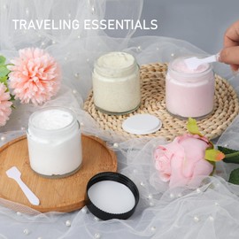 24 Pack 4 oz Glass Jars with lids, Clear Cosmetic Jars with Inner Liners and Black Lids, Lotion Jars, Candle Making Jars for Lotions, Scrubs and Cosmetic, Lables and Spatulas Include