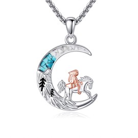 HKPATOP Horse Necklace 925 Sterling Silver Crescent Moon Horse Pendant Necklace Horse Jewelry Gift for Women Men Horse Lovers