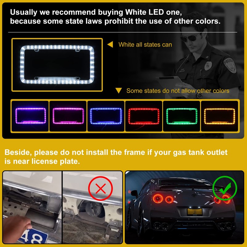 Follicomfy 12 V 54 LED Color Light License Plate Frame