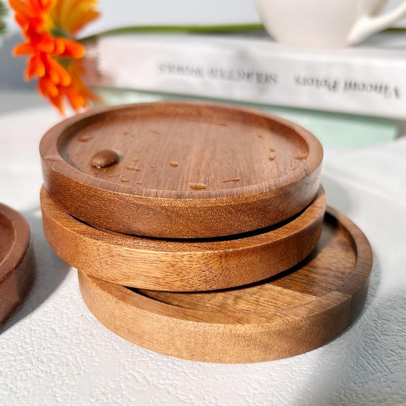 Acacia Wood Coasters with Lip for Drinks Set of 4,