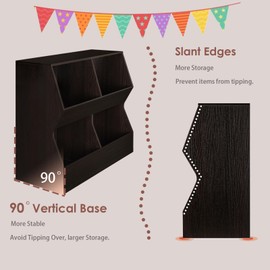 DINZI LVJ Kids Bookshelf, Toy Storage Organizer, Wooden Toy Storage Cabinet, 4 Cubby Children Bookcase, Toddler Book Toy Shelf for Bedroom, Nursery, Hallway, School, 35.4" Long, Espresso