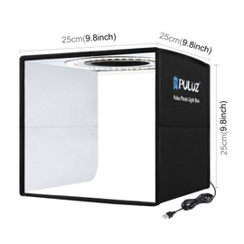 PULUZ Mini Photo Studio Light Box, Portable Folding Photography Light Booth, CRI>95, 96pcs LED Light+6 Kinds Double-Sided Color Backdrops for Small Products(9.8 x 9.8 inch)