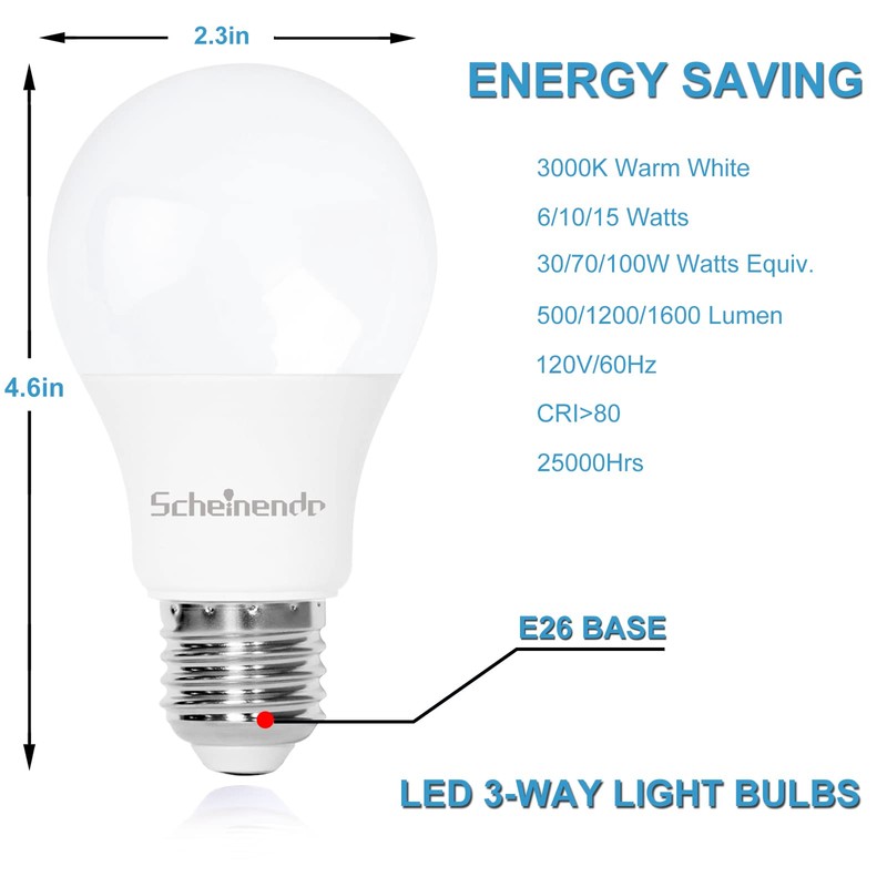 Scheinenda 3-Way Led Light Bulbs 30 70 100 Watt Equivalent