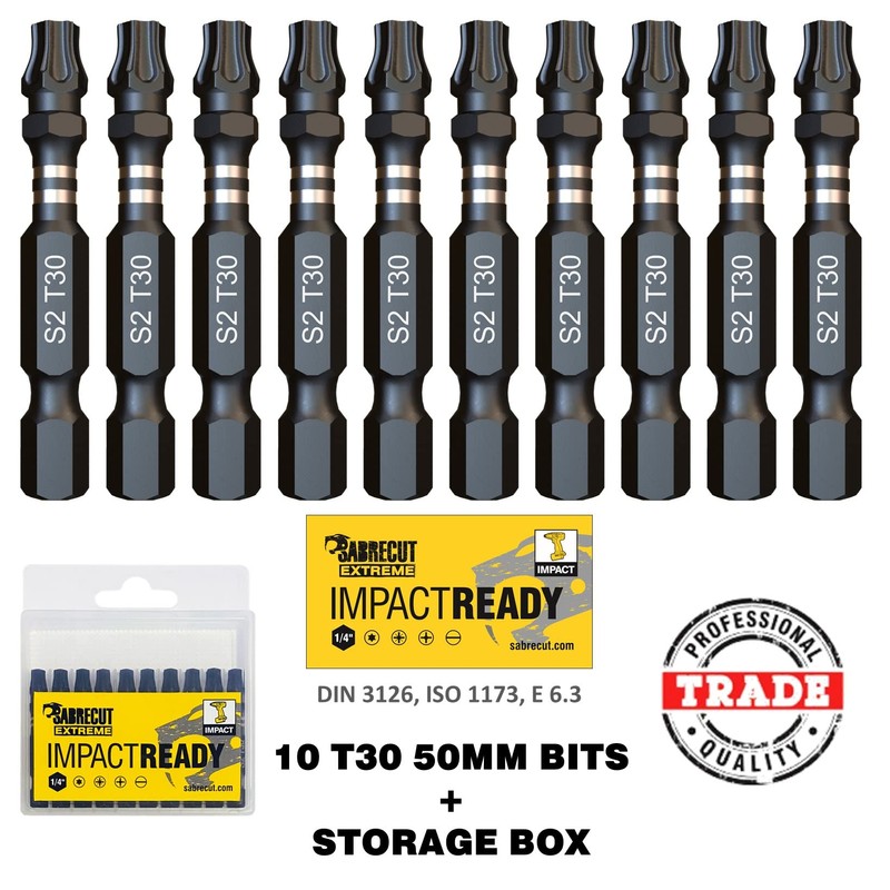 10 x SabreCut SCTX3050_10 50mm TX30 T30 Impact Screwdriver Driver