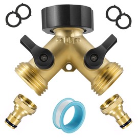 2 Way Garden Hose Splitter, 3/4" Tap Splitters with Individual On/Off Valves and Two Quick Hoses End Connector, 2 Way Hose Pipe Tap Y Splitters Brass Connector