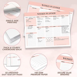 2 Pack To Do List Notepad, Weekly Planner Notepad Undated 52-Page Task Planner, Planning Pad Checklist Productivity Planner, Work Planner with Priorities and Plans & Schedule