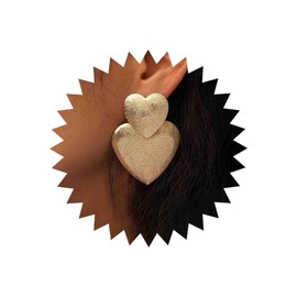 Cybche Vintage Double Heart Earrings Large Heart Drop Earrings Golden Textured Heart Stud Earrings Metal Heart Statement Earrings Matte Love Heart Earrings Jewellery for Women, Zinc