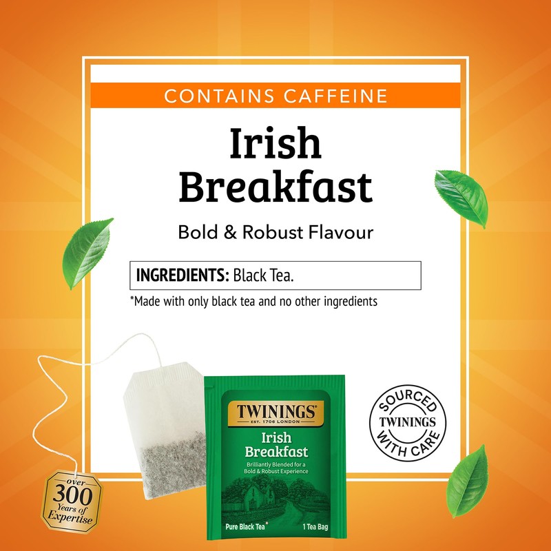 Twinings Irish Breakfast Black Tea Individually Wrapped Bags, 50 Count