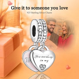 Rimgoris 925 Sterling Silver Charm for Women Bracelets Necklace Bouble Love Heart Dangle Charm Gift