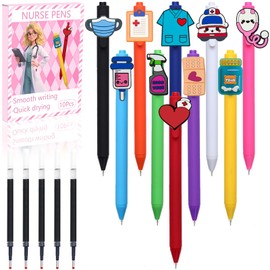 BHBHLFF 10Pcs Nurse Pens Funny Retractable Pens for Essential Nurse Accessories for Work, Ideal for Nursing Students, or Nurse Week Gifts,with 5 Replacement Refills Black Ink