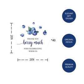 40pcs Blueberry Thank You Stickers, Thank You Berry Much Round Stickers, Sweet Fruit Thank You Labels for Wedding/Berry 1st Birthday Party Favors