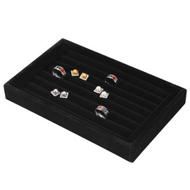 Caja de Almacenamiento de Anillos, Bandeja de Exhibición de los Anillos de la Joyería Caja de la Ranura de Terciopelo Caja para Anillos, 4Ccolores 7 Ranuras Pueden Almacenar 50-70 Anillos(Negro)