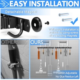 3-H Magnetic Broom Holder Wall Mounted 2 Pack, Strong Magnetic Broom Hooks 13 Inch, Heavy Duty Magnet Broom Organizer Wall Mounted, Utility Storage Tools Rack for Home Kitchen Workshop Laundry Garage