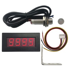 DIGITEN 4 Digital Red LED Tachometer RPM Speed Meter + Hall Proximity Switch Magnet Sensor NPN + Sensor Mounting Holder for Lathe Conveyor Belt