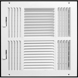 14" X 14" 4-Way AIR Supply Grille - Vent Cover & Diffuser - Flat Stamped Face - White [Outer Dimensions: 15.75"w X 15.75"h]