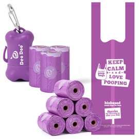 Deo Doo Dog Poop Bags with Handles 15 Rolls 225Counts Leak Proof and Extra Thick Waste Bags Refill Rolls for Walking Small Medium Dogs Cats Litter With Dispenser Lavender Scented