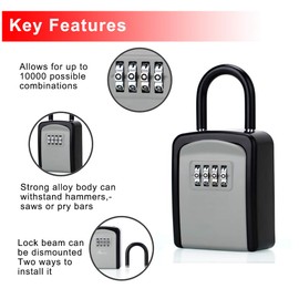 ABRA FOX Key Lock Box, Combination Lock box with Code for House Key Storage, Combo Door Locker (Black-5pack)
