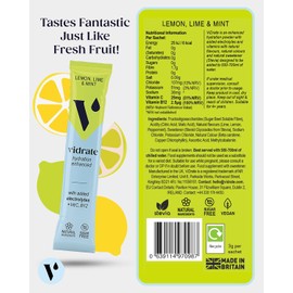 Electrolytes Powder - Hydration Sachets Packed with Vitamins - Zero Sugar Rehydration Sachet No Artificial Sweeteners & Preservatives by ViDrate - Lemon Lime & Mint Small Pack, 8 Electrolytes Sachets