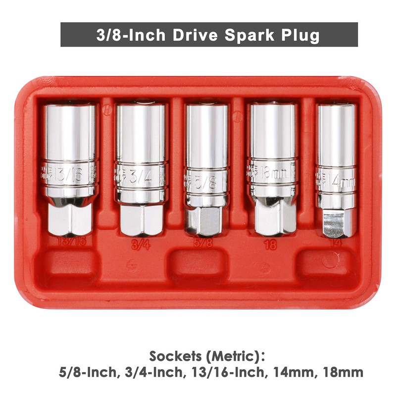 CASOMAN 3/8-Inch Drive Spark Plug Socket Set, 6-Point, 5/8-Inch, 3/4-Inch,