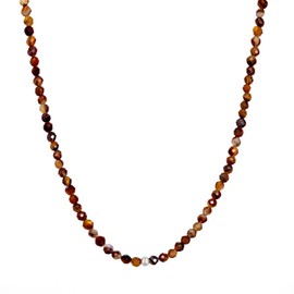 BERGERLIN Genuine Natural Stone Necklace with 925 Sterling Silver Bead or Gold-Plated Bead, Filigree Bead Necklace for Women with Clasp and Certification of Authenticity, Pearl, Tigers Eye