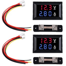 Pack of 2 0.28 Inch LED Digital Voltmeter Ammeter, DC 0-100V 50A Volt Ampere Meter with Shunt, LED Double Colour Display, Red & Blue Detector, Voltage Ampere Multimeter Current Meter Panel Tester
