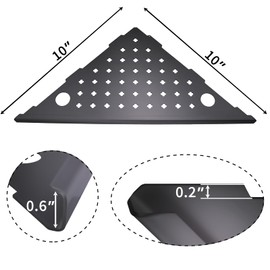 mivndeeopu Corner Shower Shelves 2-Pcs, 10” Rustproof 304 Stainless Steel Shower Corner Shelf with Razor Holder, No Drilling Bathroom Shower Shelf for Tiled Wall (Matte Black Style 2)