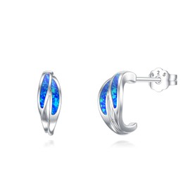 YueYuan Opal Earrings 925 Sterling Silver Simple Elegant Style Earrings Opal Half Hoop Earrings Blue for Women