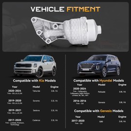 26300-3LAA0 Aluminum Oil Filter Assembly Kit Fit for Hyundai Genesis G80 2017-2020, Genesis 2016, Palisade 2020-2024, Kia Cadenza 2017-2020, Sedona 2019-2021, Sorento 2019-2020, Telluride 2019-2024